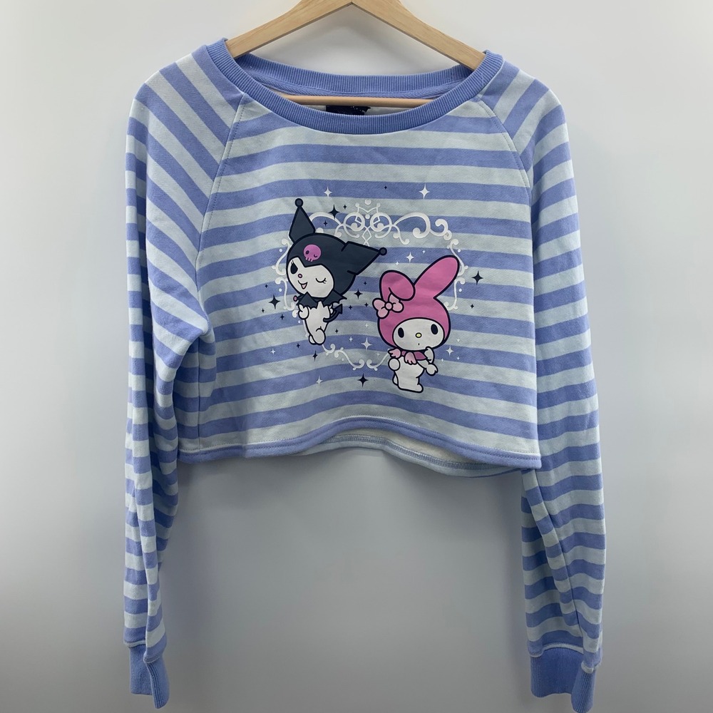 Dumbgood Sanrio Sweatshirt Womens Small Blue Striped Kuromi My Melody Cropped EX